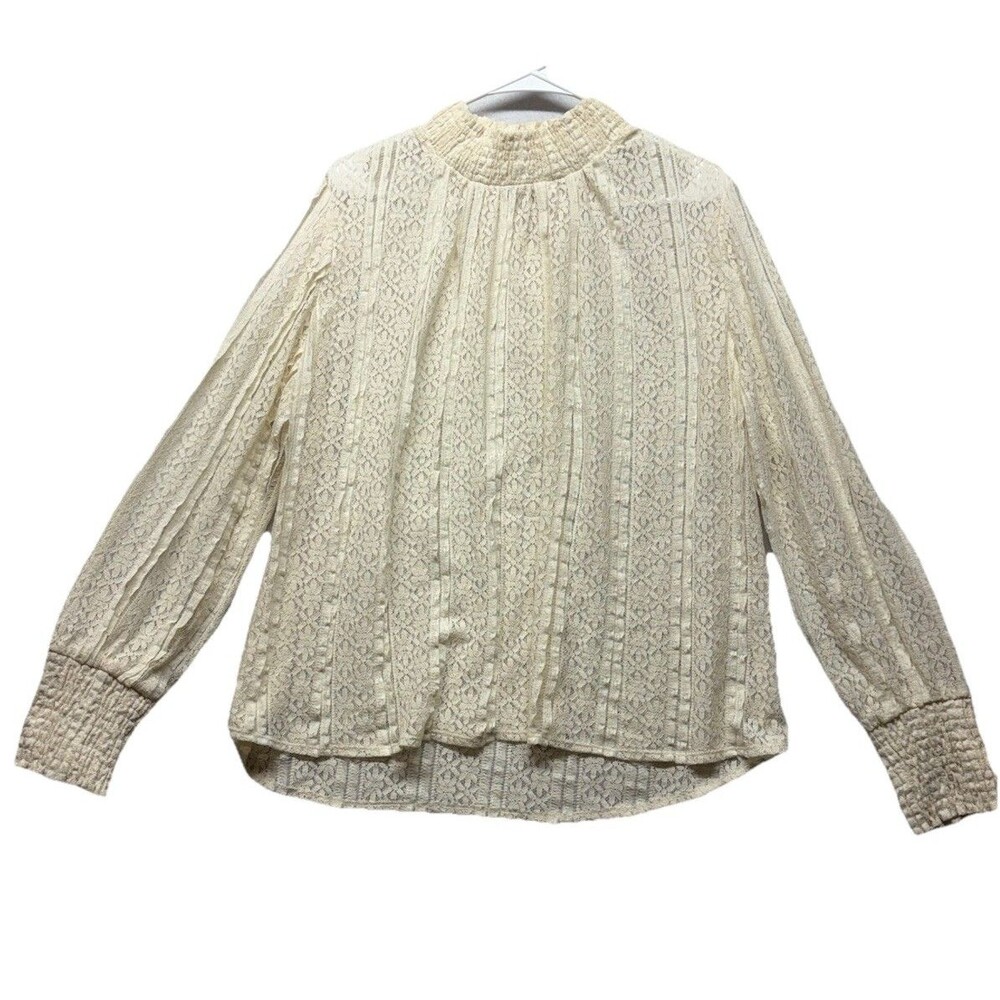 Sundance Womens Eyelet Lace High Neck Top Size M Ivory Cottage Romantic Boho